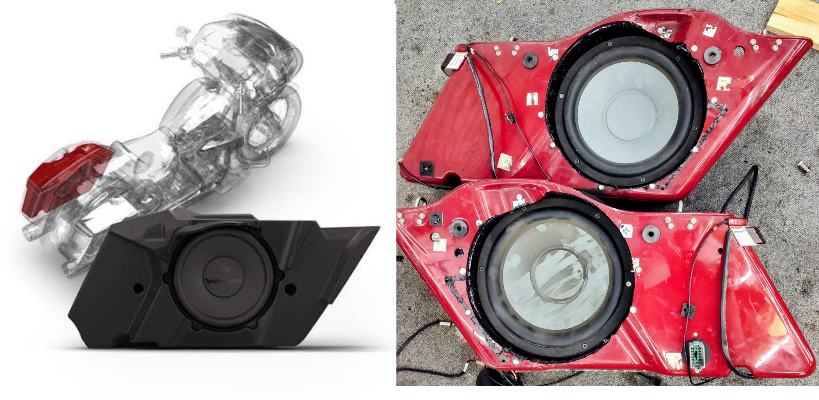 Stage 7 speaker and amp package with additional subwoofers installed on motorcycle